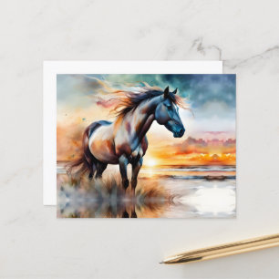 Wild Horse on Grassy Dune at Sunset