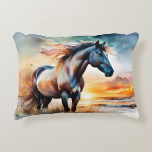 Wild Horse on Grassy Dune at Sunset Accent Pillow