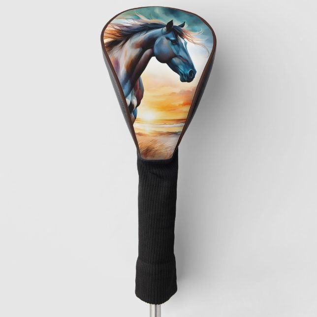 Wild Horse on Grassy Dune at Sunset  Golf Head Cover (Front)