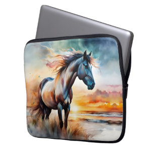 Wild Horse on Grassy Dune at Sunset  Laptop Sleeve