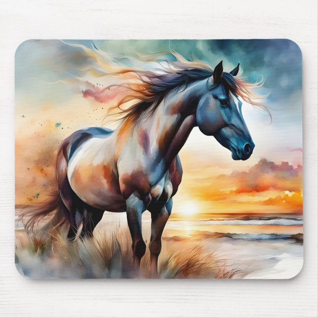 Wild Horse on Grassy Dune at Sunset  Mouse Pad (Front)