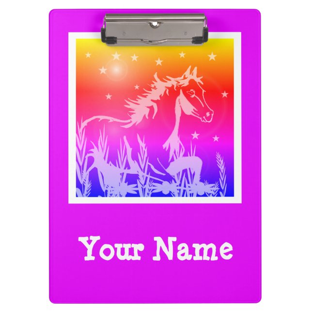 wild horse pink graphic, personalized clipboard (Front)