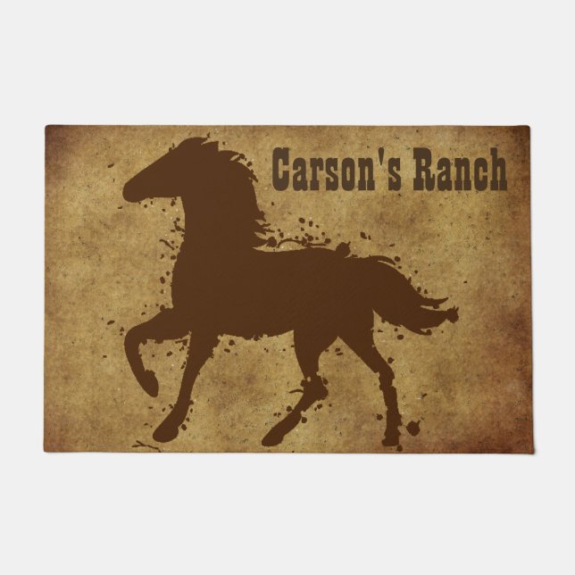Wild Horse, Stallion Silhouette, Custom Doormat (Front)