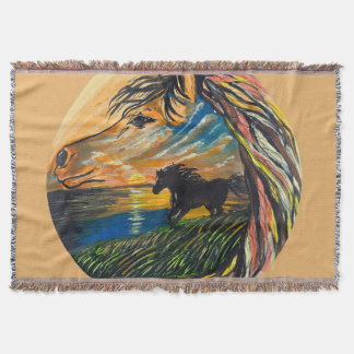 Wild Horse Sunset Art - Handmade artwork Throw Blanket
