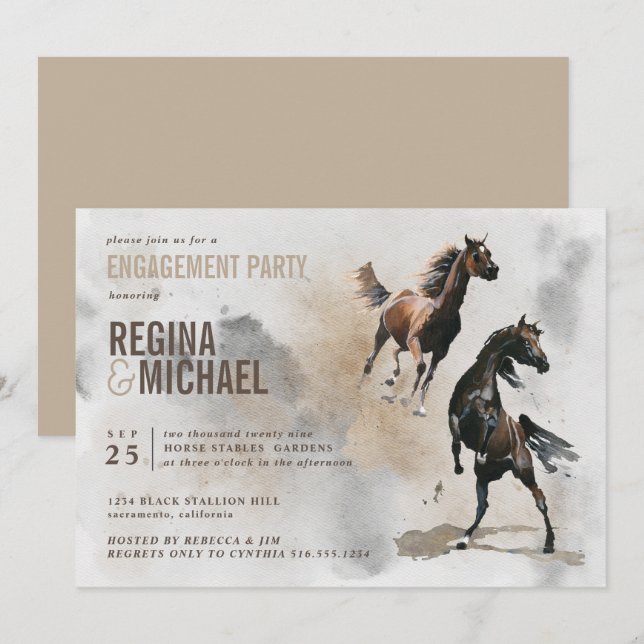 Wild Horse Watercolor ENGAGEMENT PARTY Invitation (Front/Back)