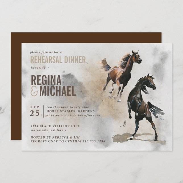 Wild Horse Watercolor  Rehearsal Dinner Wedding Invitation (Front/Back)