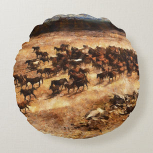 Wild Horses: Artistic Animal Majesty. Round Pillow