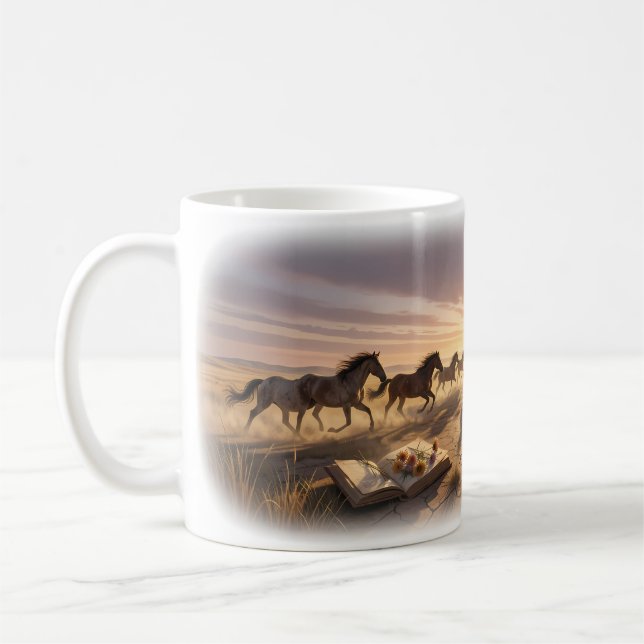 Wild Horses at Sunset Prairie Memory Mug (Left)