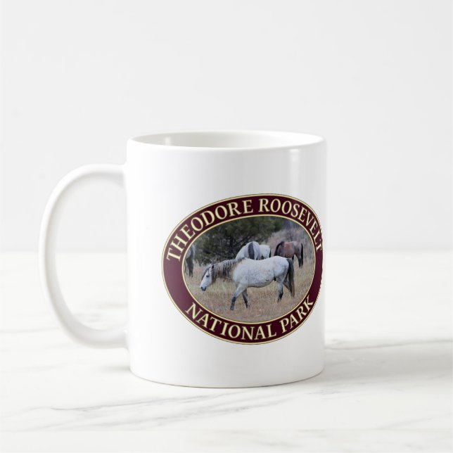 Wild Horses at Theodore Roosevelt National Park Coffee Mug (Left)