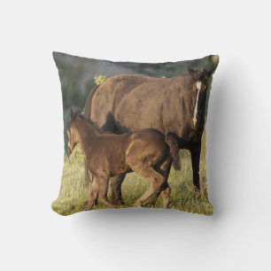 Wild Horses at Theodore Roosevelt National Park Throw Pillow
