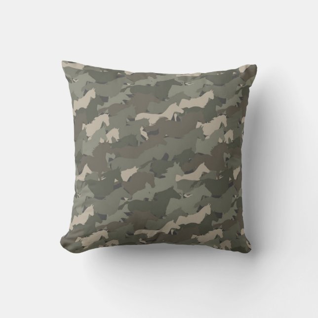 Wild Horses Camouflage Pattern Throw Pillow (Front)