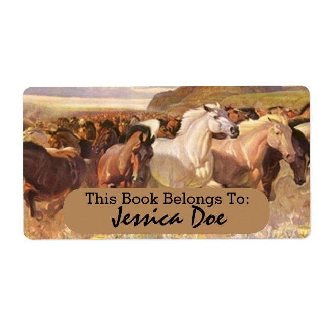 Wild Horses Horse Run Art Personal Bookplate Label (Front)