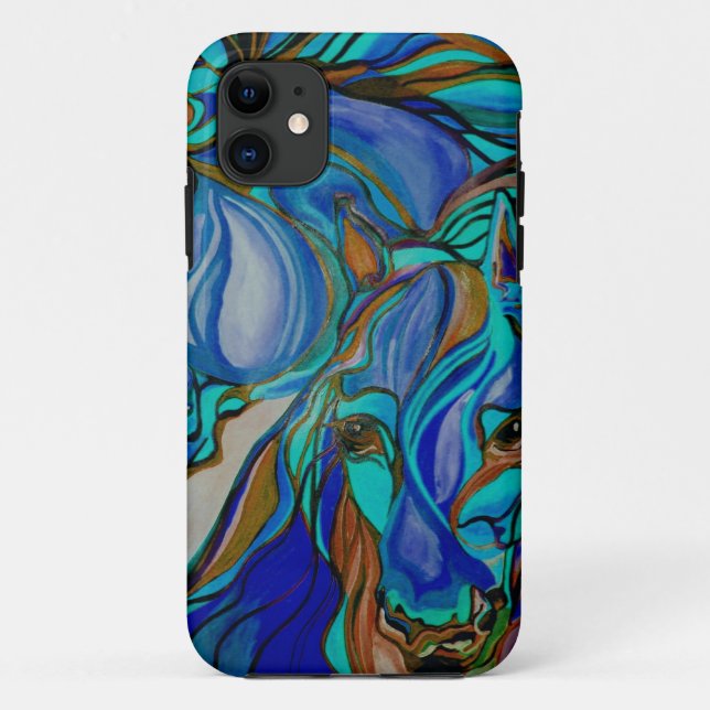 Wild Horses In Brown and Teal Case-Mate iPhone Case (Back)