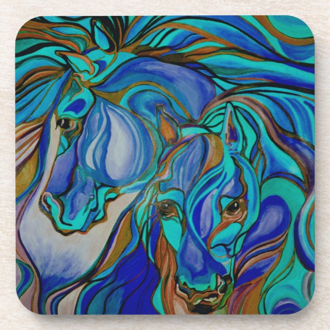 Wild  Horses In Brown and Teal Coaster (Front)