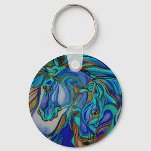 Wild Horses In Brown and Teal Keychain