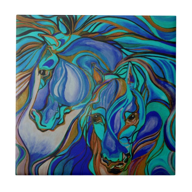 Wild Horses In Brown and Teal Tile (Front)