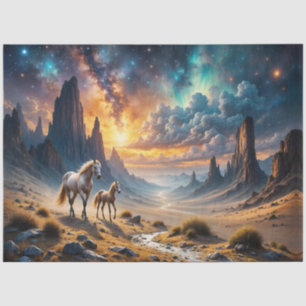 Wild horses in desert Mare and foal under stars Tissue Paper