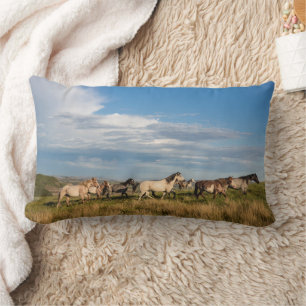 Wild Horses in Theodore Roosevelt National Park Lumbar Pillow