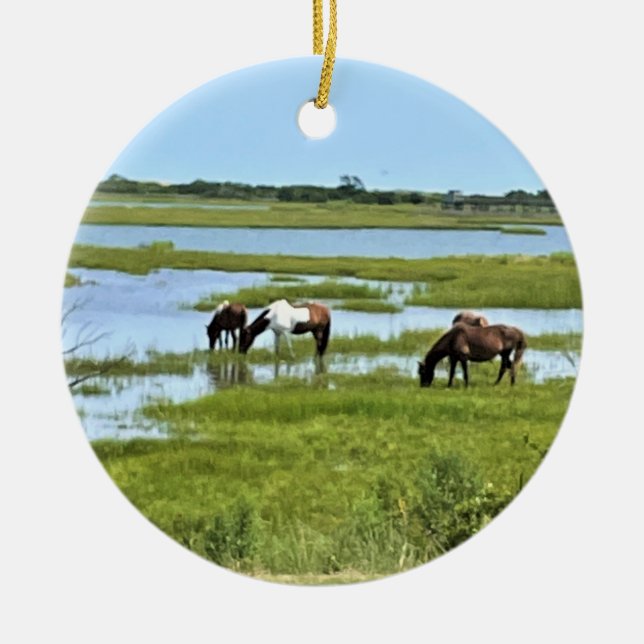 Wild Horses of Assateague Ceramic Ornament (Front)