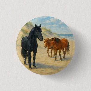 Wild Horses of Corolla North Carolina Watercolor 1 Inch Round Button