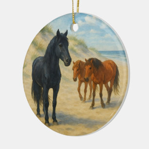 Wild Horses of Corolla North Carolina Watercolor Ceramic Ornament