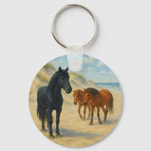 Wild Horses of Corolla North Carolina Watercolor Keychain