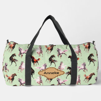 Wild Horses on Green Duffle Bag