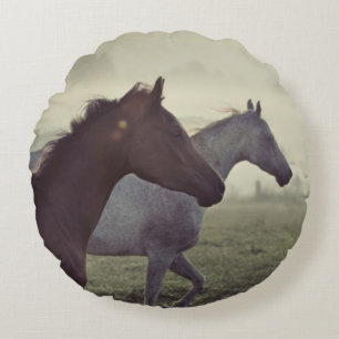 Wild horses round pillow