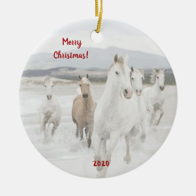 Wild Horses Running Christmas Ornament (Front)