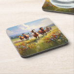 Wild Horses Running in a Wildflower Meadow Coaster<br><div class="desc">A coaster image for cowgirls,  cowboys and western art lovers,  a gorgeous painting of wild horses running in a grassy field of wildflowers.</div>
