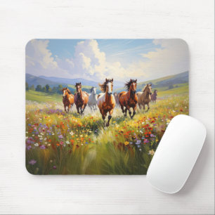 Wild Horses Running in a Wildflower Meadow Mouse Pad