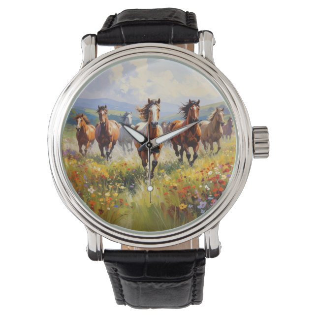 Wild Horses Running in a Wildflower Meadow Watch (Front)