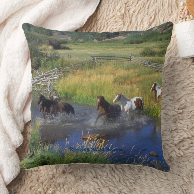 Wild Horses Running In Pasture Throw Pillow (Blanket)