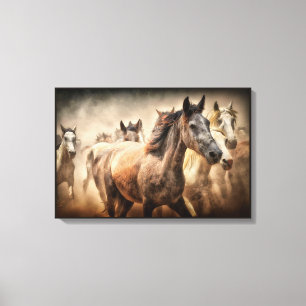 WILD HORSES RUNNING. MUSTANG HORSE STAMPEED CANVAS PRINT