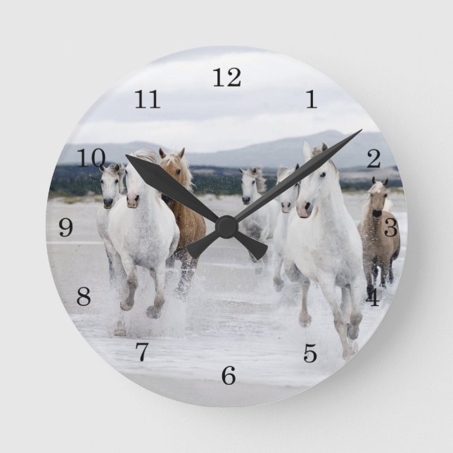Wild Horses running on a beach clock (Front)
