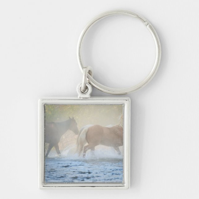 Wild horses running through water keychain (Front)