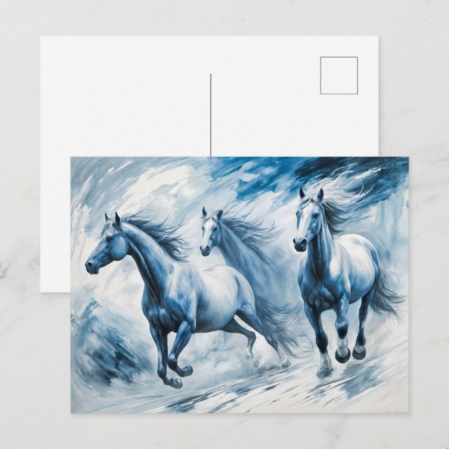 Wild Horses Running Through Waves Postcard (Front/Back)