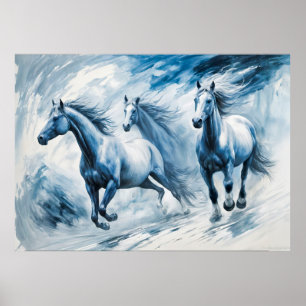 Wild Horses Running Through Waves Poster