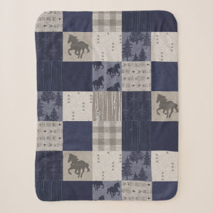 Wild Horses Sherpa Blanket - Navy/Beige