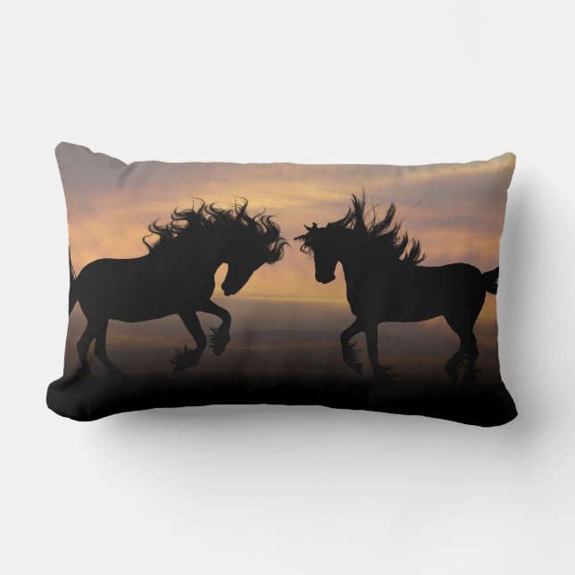 Wild Horses Silhouette Lumbar Pillow (Front)