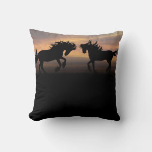 Wild Horses Silhouette Throw Pillow