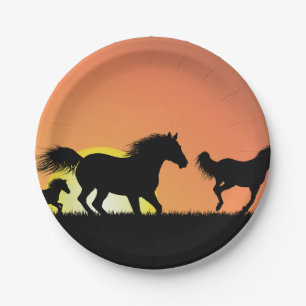 Wild Horses Sunset Silhouette Paper Plate