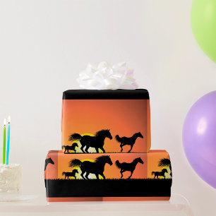 Wild Horses Sunset Silhouette Wrapping Paper