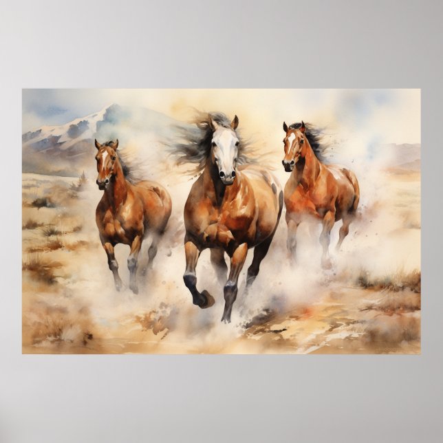 Wild Horses, Watercolor Art Poster (Front)