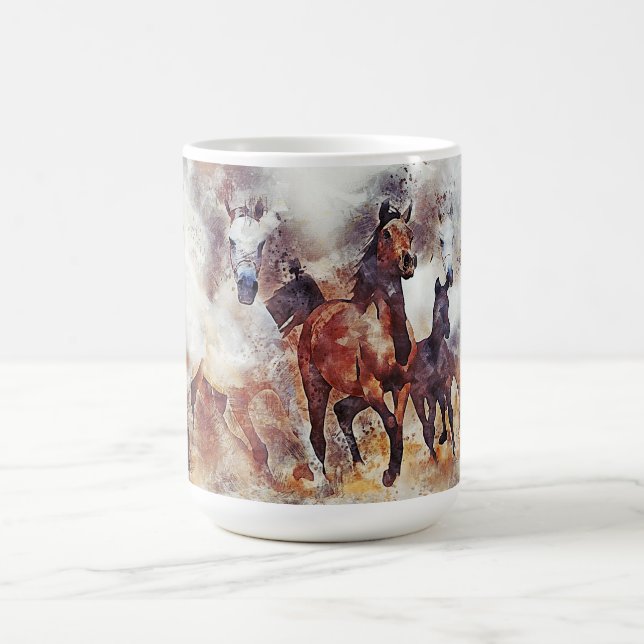 Wild Horses Watercolor Artwork Coffee Mug (Center)