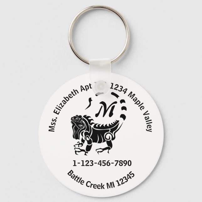 Wild Iguana Lost Home Contact Information Keychain (Front)