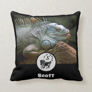 Wild Iguana Silhouette Name Tag Photo Throw Pillow
