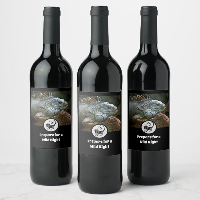 Wild Iguana Silhouette Name Tag Photo Wine Label (Bottles)