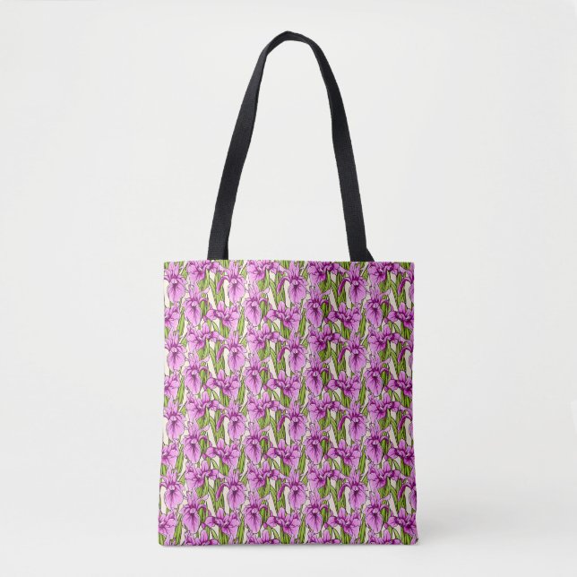 Wild Iris Pattern Fuchsia on Pale Yellow Tote Bag (Front)