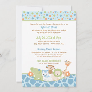 Wild Jungle Animals Baby Boy Shower Invitation